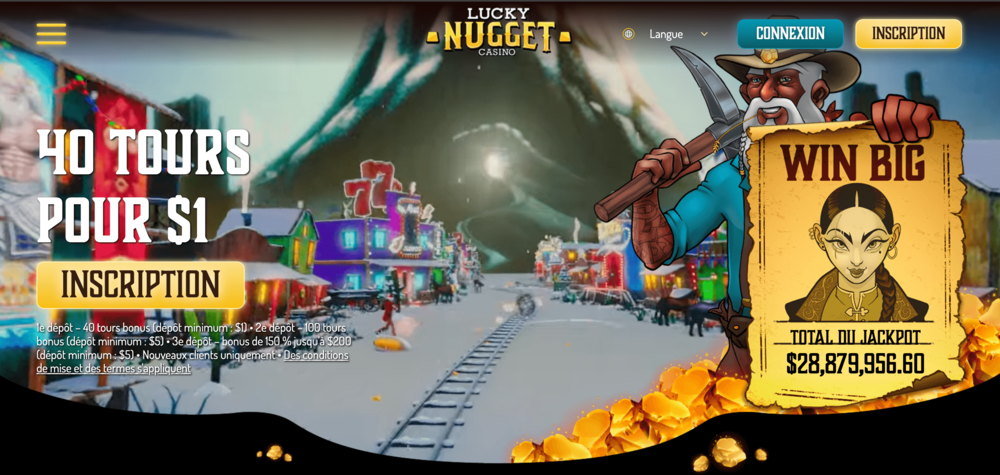 Lucky Nugget casino bonus pour 1 $ dépôt