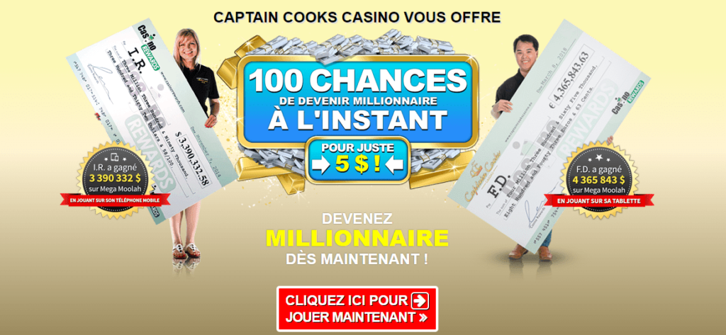 Rêvez grand et peut-être devenez millionnaire instantanément grâce à Captain Cooks Casino avec ses jackpots généreux.
